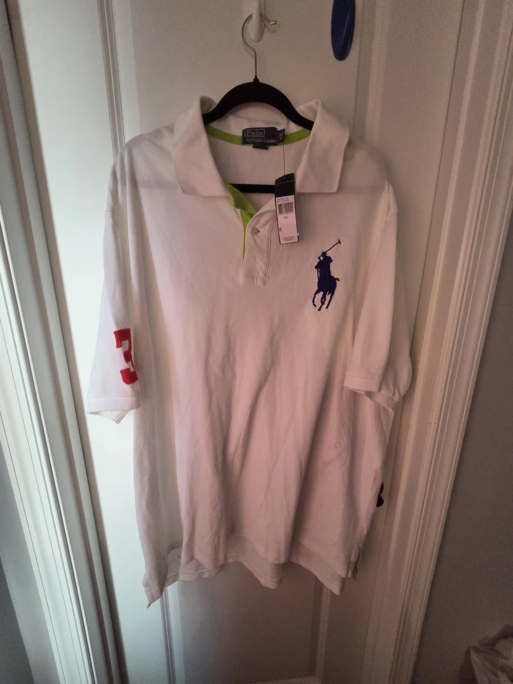 Ralph Lauren White Polo with Navy Pony and Red Sleeve Number